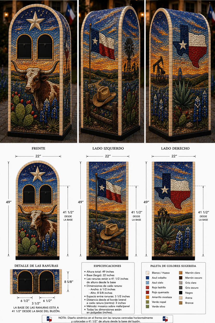 Prestige Texas Heritage Collection — three-panel Lone Star mosaic mailbox